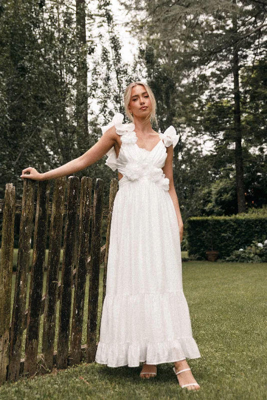 Bishop - sleeve midi dress for a vintage - inspired and elegant styleJosey Midi Dress - White