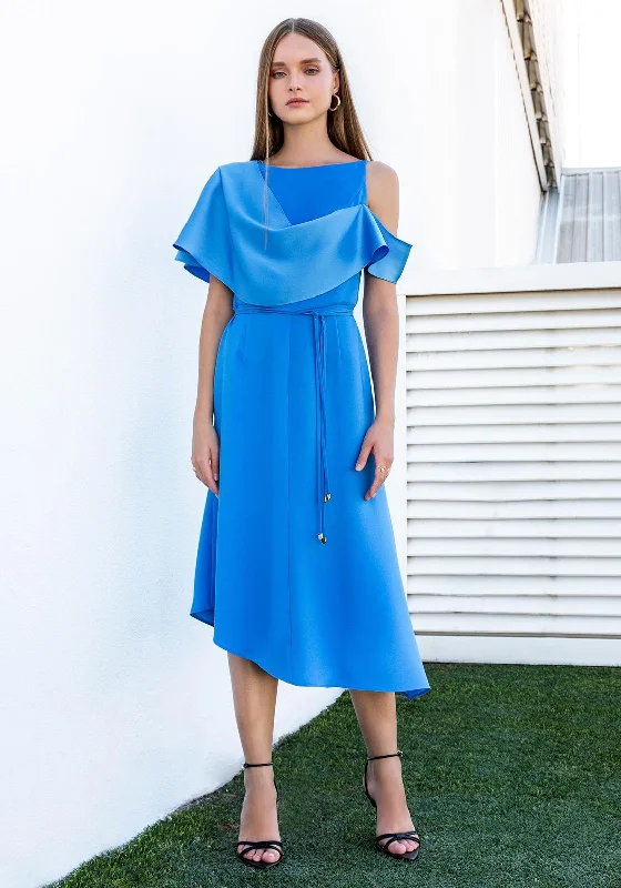 Asymmetric hem midi dress for a unique and fashionable styleKameya Asymmetric Cut Midi Dress, Azure Blue