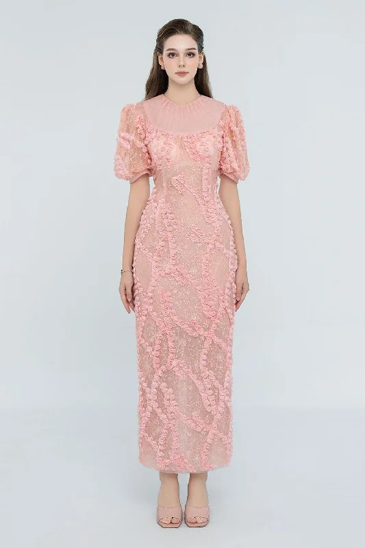 Midi dress for a church service in a more relaxed and modern churchKendall Sheath Floral Mesh Midi Dress