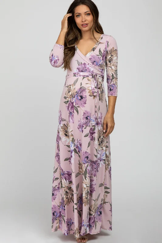 "Seasonal Sale: Save Big on Women's Dresses for Every Occasion"Lavender Floral Maternity Wrap Maxi Dress