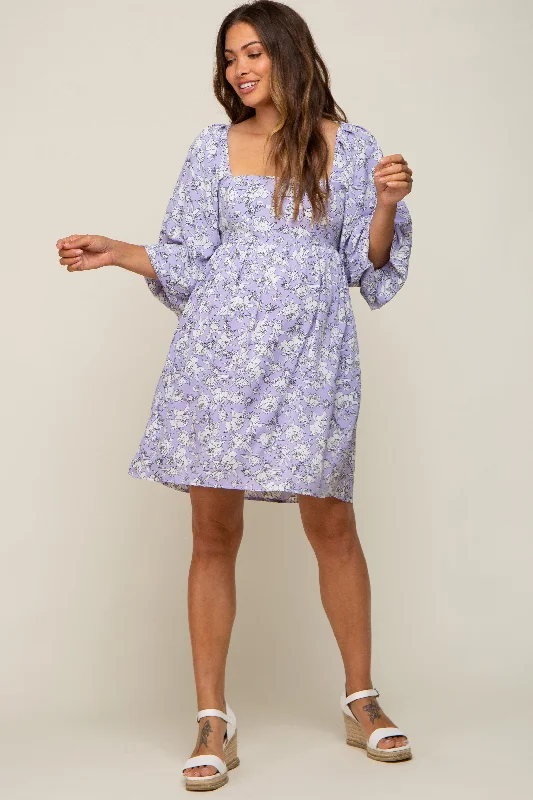 "New Arrivals Discount: 20% Off on Latest Women's Dress Collections"Lavender Floral Square Neck Back Cut Out Tie Maternity Dress "New Arrivals Discount: 20% Off on Latest Women's Dress Collections"Lavender Floral Square Neck Back Cut Out Tie Maternity Dress