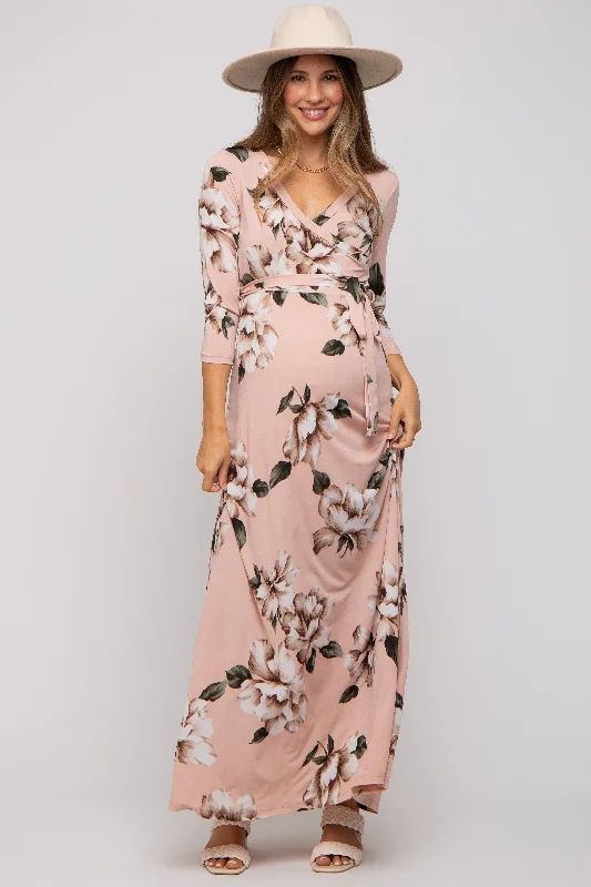 "Bundle and Save: Buy Multiple Women's Dresses and Get a Discount"Light Pink Floral Wrap Maternity Maxi Dress "Bundle and Save: Buy Multiple Women's Dresses and Get a Discount"Light Pink Floral Wrap Maternity Maxi Dress