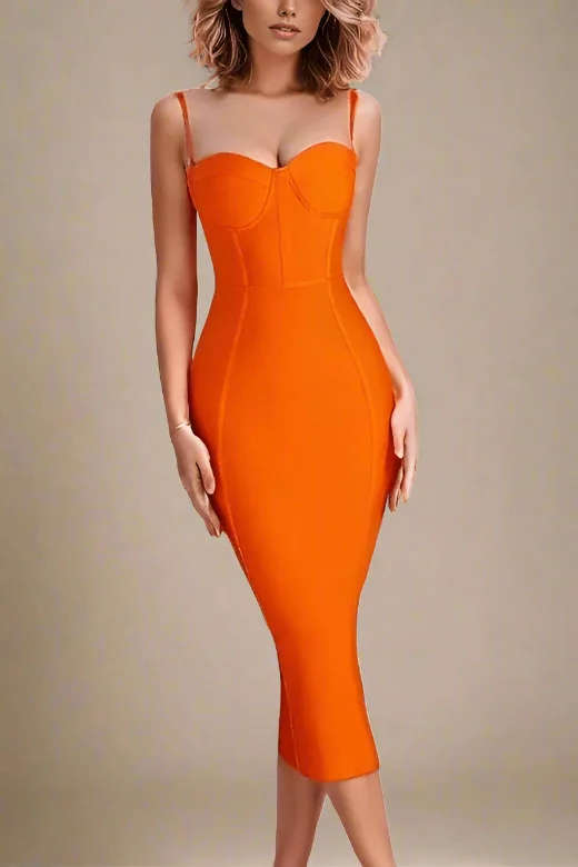 Tea - length midi dress for a classic and elegant lengthLina Bandage Midi Dress - Apricot Orange