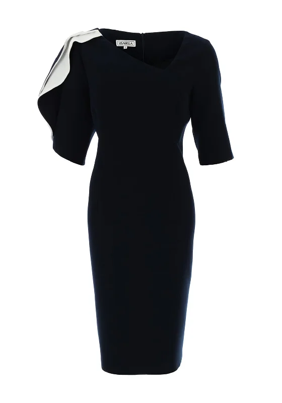 Midi dress for casual outings like hanging out with friendsLizabella Contrast Pleat Shoulder Midi Dress, Navy & White Midi dress for casual outings like hanging out with friendsLizabella Contrast Pleat Shoulder Midi Dress, Navy & White