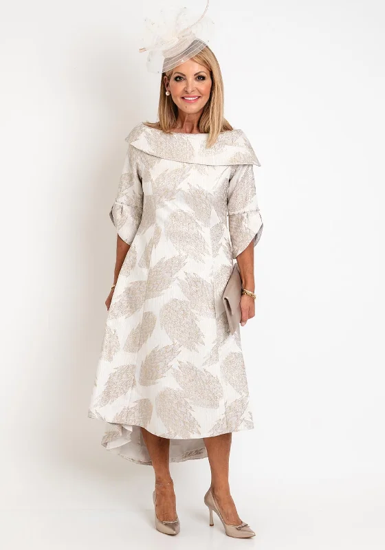 Button - front midi dress in a traditional and classic styleLizabella Embossed Dip Hem Midi Dress, Stone