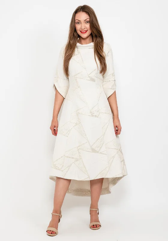 Contemporary - designed midi dress with modern detailsLizabella Patch Print Dipped Hem Midi Dress, Gold Contemporary - designed midi dress with modern detailsLizabella Patch Print Dipped Hem Midi Dress, Gold