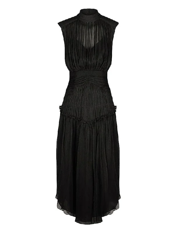 Sleeveless silk midi dress for a sophisticated summer styleLola Bow Tie Sleeveless Midi Dress - Black