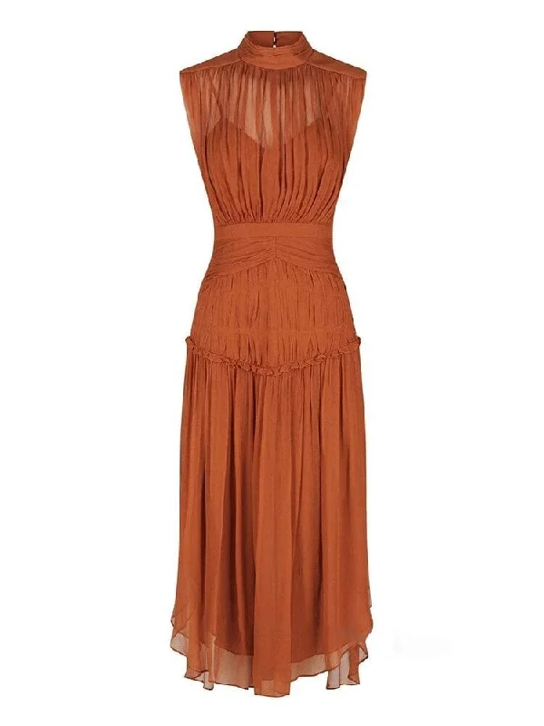 Midi dress for a school event such as a sports day or field tripLola Bow Tie Sleeveless Midi Dress - Tan
