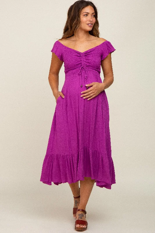 "Animal print dresses for women who love bold styles"Magenta Smocked Ruched Ruffle Hem Maternity Maxi Dress "Animal print dresses for women who love bold styles"Magenta Smocked Ruched Ruffle Hem Maternity Maxi Dress
