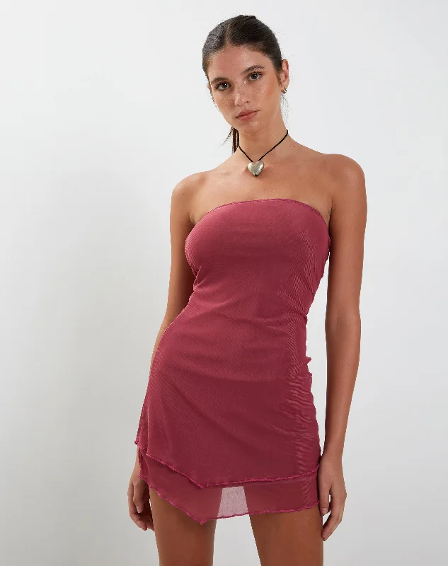 Vintage Inspired Party Dresses for Ladies' Retro Themed GatheringsMahali Bandeau Mesh Mini Dress in Raspberry Vintage Inspired Party Dresses for Ladies' Retro Themed GatheringsMahali Bandeau Mesh Mini Dress in Raspberry