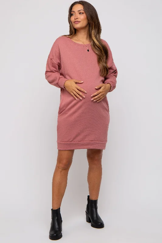 "Mother of the groom dresses for women in sophisticated designs"Mauve Long Sleeve Fleece Lined Maternity Dress "Mother of the groom dresses for women in sophisticated designs"Mauve Long Sleeve Fleece Lined Maternity Dress