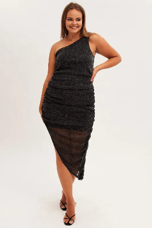 70s - inspired bohemian midi dress with a free - spirited lookMetallic Midi Dress One Shoulder Asymmetrical Mesh