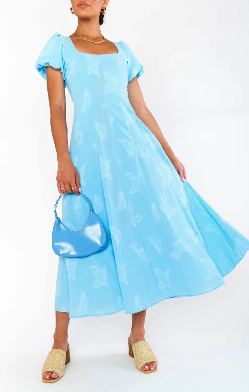 Fringe - trimmed midi dress for a playful and trendy appearanceMia Midi Dress ~ Blue Clip Butterfly Fringe - trimmed midi dress for a playful and trendy appearanceMia Midi Dress ~ Blue Clip Butterfly
