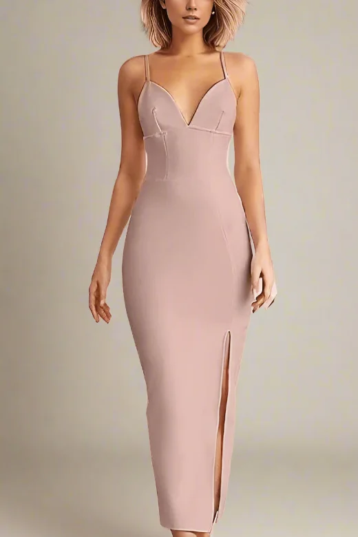 Bishop - sleeve midi dress for a vintage - inspired and elegant styleMilan Bandage Midi Dress - Nude