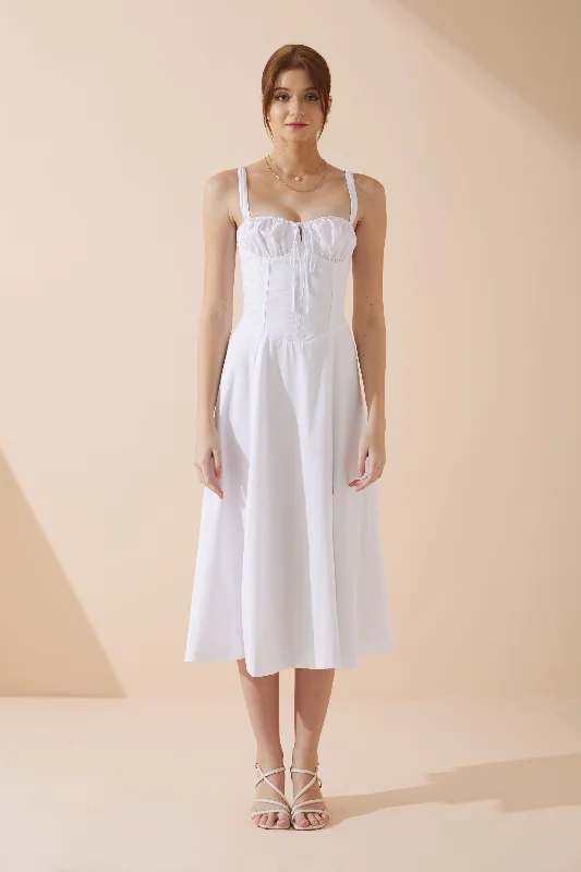Midi dress for a business - casual setting when paired with a blazerMina White Corset Detail Midi Dress