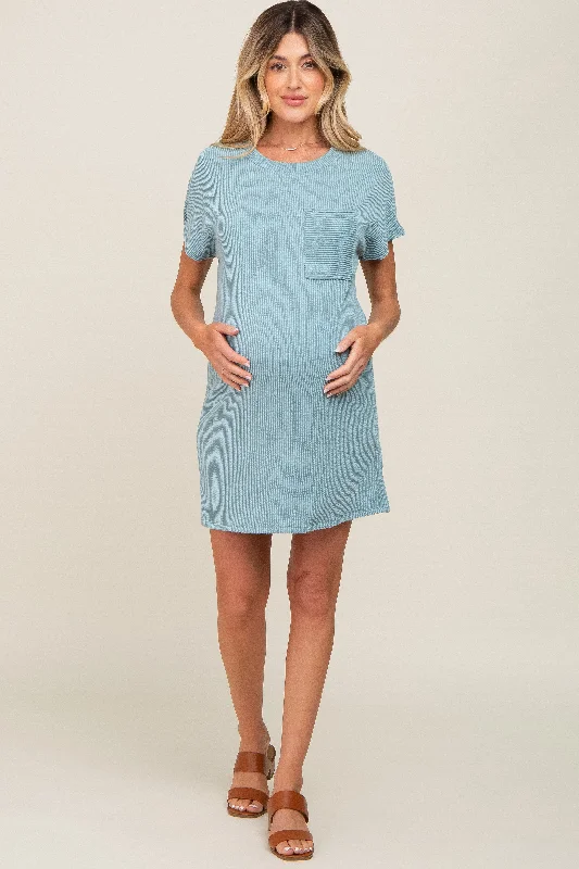 "Ruffled dresses for women for added femininity"Mint Green Ribbed Front Pocket Dolman Short Sleeve Maternity Dress "Ruffled dresses for women for added femininity"Mint Green Ribbed Front Pocket Dolman Short Sleeve Maternity Dress