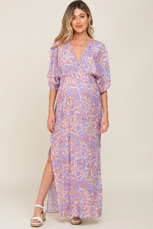 "Denim dresses for women for a casual and cool style"Multi-Color Floral V-Neck Smocked Waist Maternity Maxi Dress "Denim dresses for women for a casual and cool style"Multi-Color Floral V-Neck Smocked Waist Maternity Maxi Dress