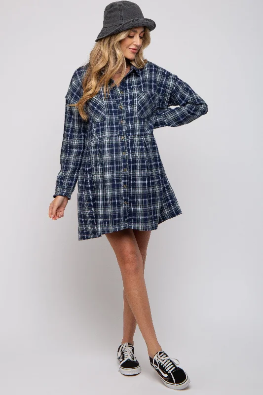 "Mother of the bride dresses for women in elegant styles"Navy Plaid Button Front Long Sleeve Maternity Dress "Mother of the bride dresses for women in elegant styles"Navy Plaid Button Front Long Sleeve Maternity Dress