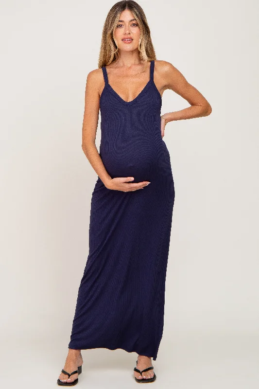 "Bundle and Save: Buy Multiple Women's Dresses and Get a Discount"Navy Ribbed Basic Maternity Maxi Dress "Bundle and Save: Buy Multiple Women's Dresses and Get a Discount"Navy Ribbed Basic Maternity Maxi Dress