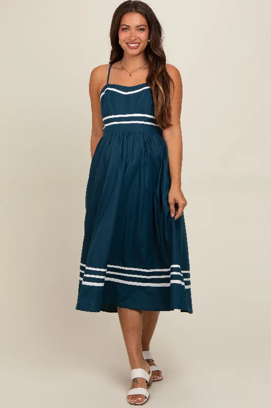Midi dress for a city break to explore in style and comfortNavy Stripe Accent Maternity Midi Dress