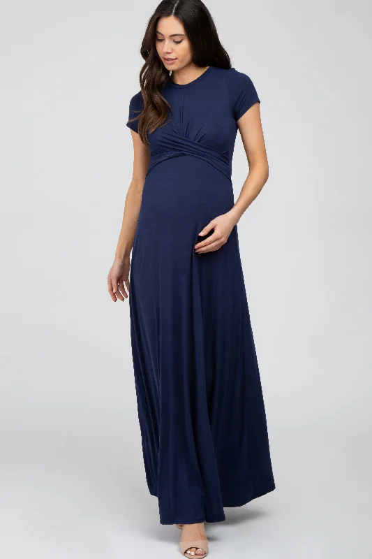 "Boho wedding dresses for women for a free - spirited vibe"Navy Twist Front Maternity Maxi Dress