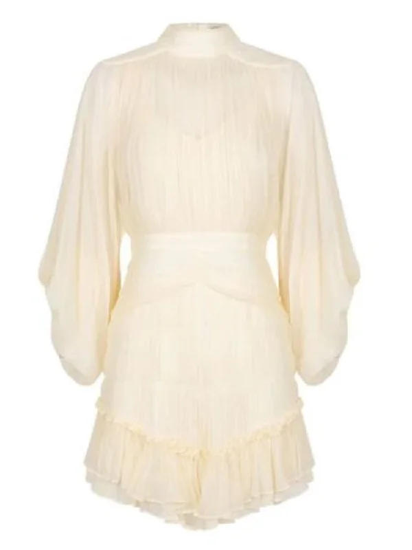 Party Dresses with Sequined Dots and Sheer Skirt for Ladies' Playful and Sultry LookNicola Long Sleeve Mini Dress - White