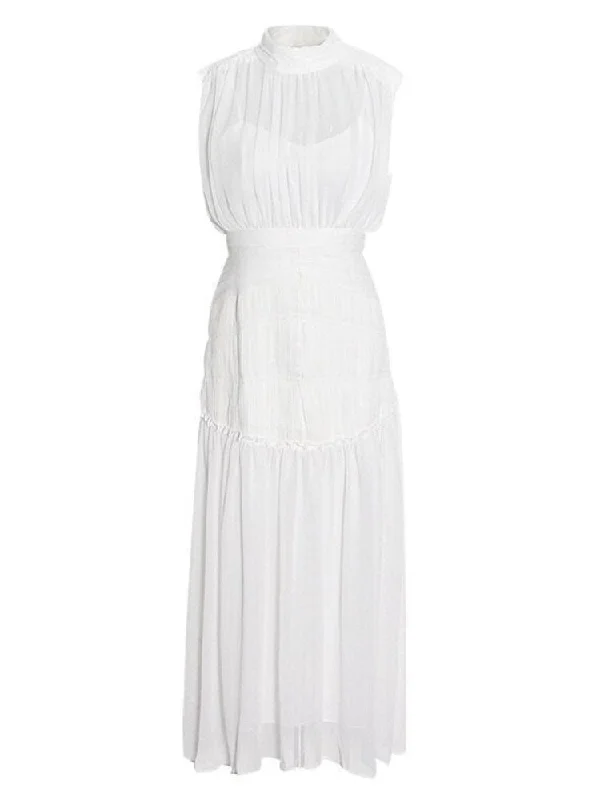 Fringe - trimmed midi dress for a playful and trendy appearanceNicola Sleeveless Midi Dress - White