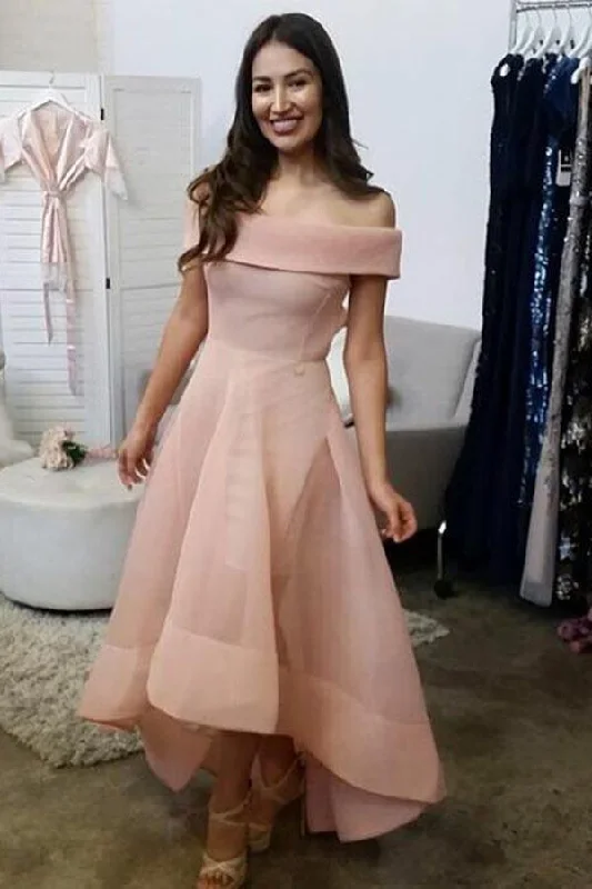 Elegant Long Sleeve Lace Party Dresses for Ladies' Formal EventsOff-the-Shoulder High Low Sleeveles Organza Homecoming Dress PD072