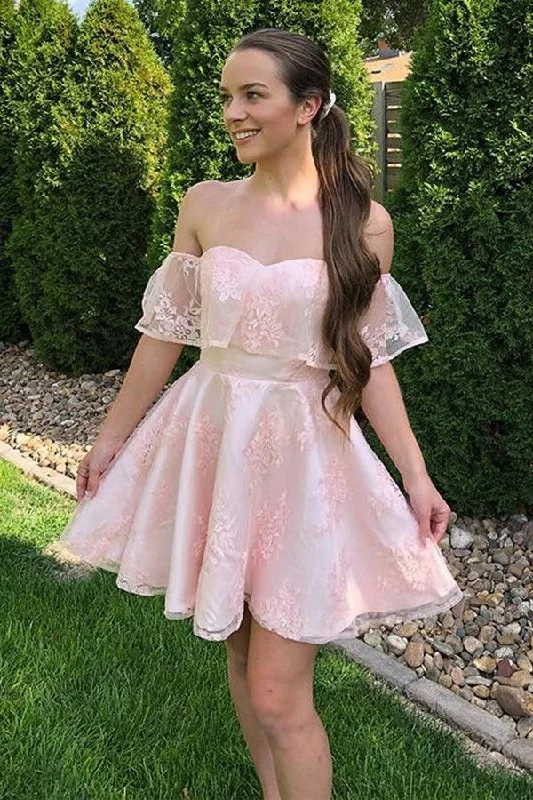 Party Dresses with Tassel Hem and Metallic Lace for Ladies' Boho and Luxurious LookOff the Shoulder Short Pink Lace Prom Dresses Homecoming Dresses PD452 Party Dresses with Tassel Hem and Metallic Lace for Ladies' Boho and Luxurious LookOff the Shoulder Short Pink Lace Prom Dresses Homecoming Dresses PD452