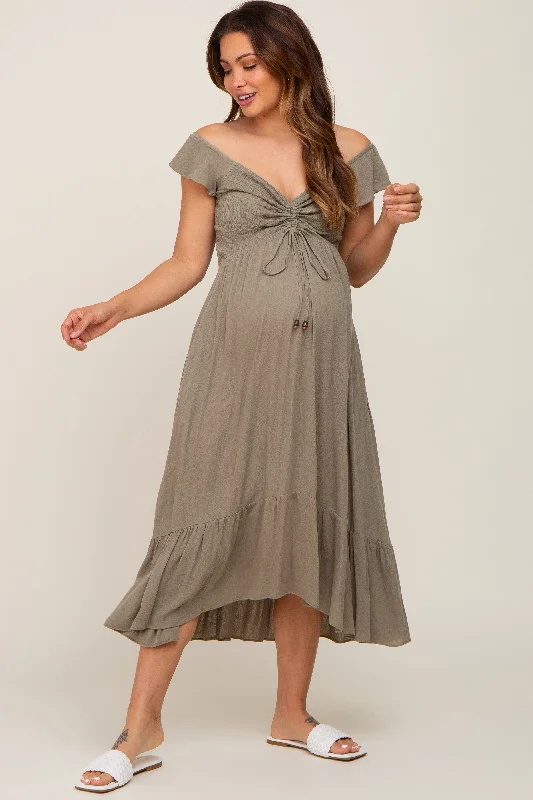 "Plus size wedding dresses for women with a perfect fit"Olive Smocked Ruched Ruffle Hem Maternity Maxi Dress "Plus size wedding dresses for women with a perfect fit"Olive Smocked Ruched Ruffle Hem Maternity Maxi Dress