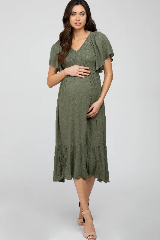 "Red dresses for women to make a bold statement"Olive Smocked Ruffle Maternity Dress