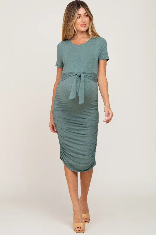 "Elegant wedding guest dresses for women under $100"Olive Tie Waist Maternity Dress "Elegant wedding guest dresses for women under $100"Olive Tie Waist Maternity Dress
