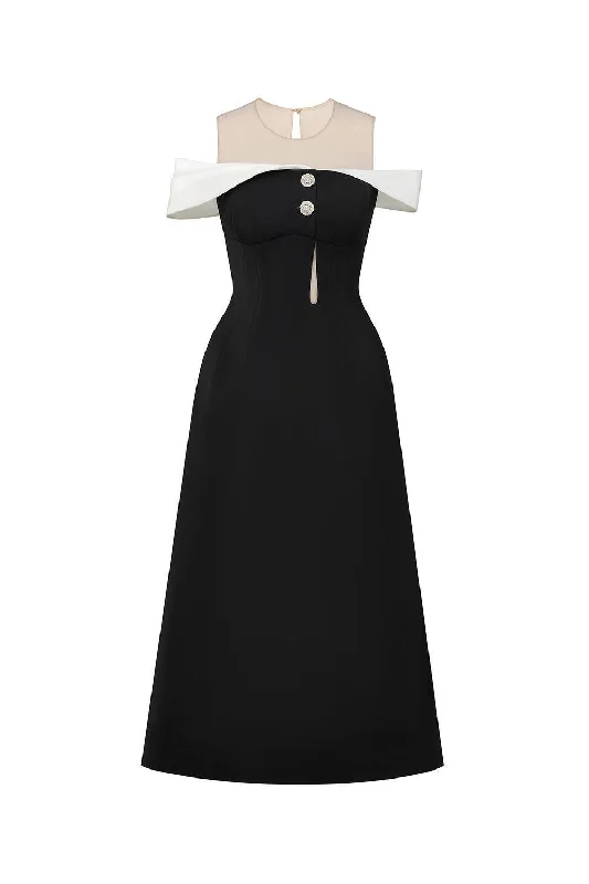 Hooded midi dress for a casual and cozy styleOrsola A-line Illusion Neck Polycotton Midi Dress