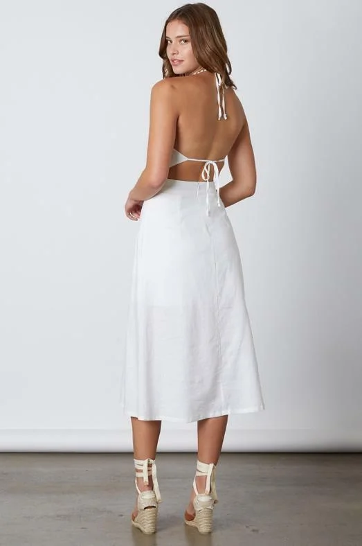 Embroidered lace midi dress for a romantic and delicate touchParga White Tie-Back Midi Dress