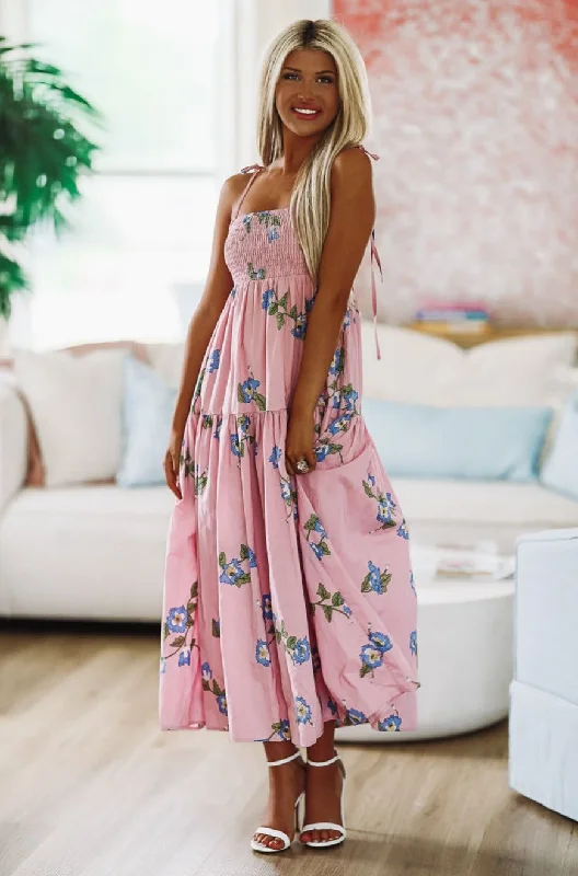 Zip - front midi dress for easy on - and - off conveniencePassion Flower Midi Dress - Pink