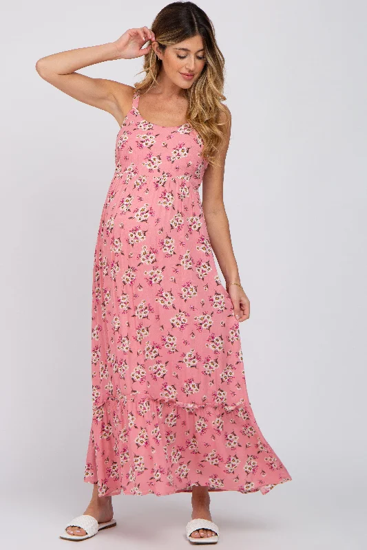 "Black tie dresses for women for formal galas"Pink Floral Maternity Maxi Dress