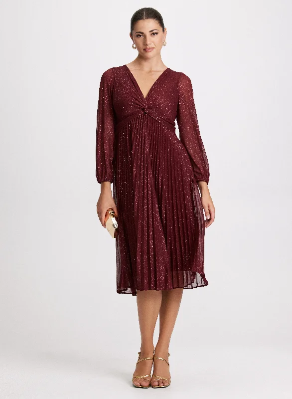 Party Dresses with Tassel Hem and Metallic Lace for Ladies' Boho and Luxurious LookPleated Chiffon Dress Party Dresses with Tassel Hem and Metallic Lace for Ladies' Boho and Luxurious LookPleated Chiffon Dress
