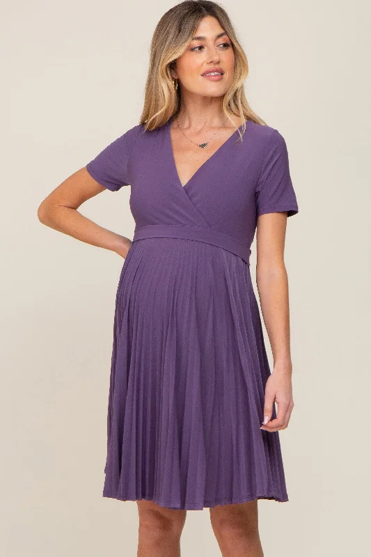 "Graduation dresses for women to celebrate in style"Plum Pleated Maternity/Nursing Dress "Graduation dresses for women to celebrate in style"Plum Pleated Maternity/Nursing Dress