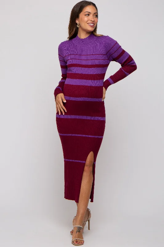 "Flash Sale: Grab Your Favorite Women's Dresses at Unbeatable Prices!"Plum Striped Mock Neck Maternity Sweater Dress "Flash Sale: Grab Your Favorite Women's Dresses at Unbeatable Prices!"Plum Striped Mock Neck Maternity Sweater Dress