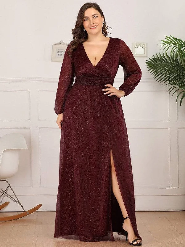 Party Dresses with Beaded Waistbands and Tiered Skirts for Ladies' Glamorous and Voluminous LookPlus Size V-Neck Shiny Puff Sleeve Evening Dress for Women Party Dresses with Beaded Waistbands and Tiered Skirts for Ladies' Glamorous and Voluminous LookPlus Size V-Neck Shiny Puff Sleeve Evening Dress for Women