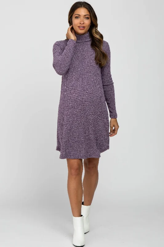 "Petite women's dresses with flattering fits"Purple Ribbed Turtleneck Maternity Dress