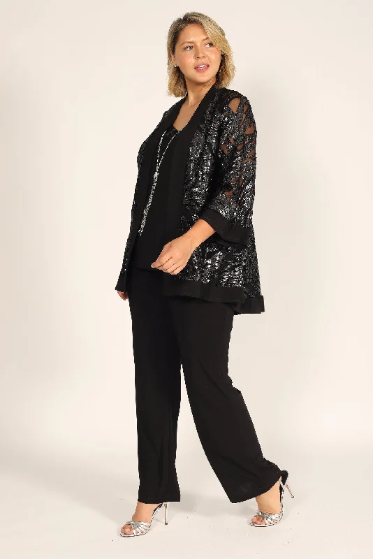 Party Dresses with Sheer Panels and Sequined Trim for Ladies' Sultry and Sparkly LookR&M Richards 7547W Formal Plus Size Jacket Pant Suit Party Dresses with Sheer Panels and Sequined Trim for Ladies' Sultry and Sparkly LookR&M Richards 7547W Formal Plus Size Jacket Pant Suit