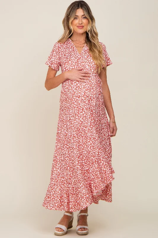 "Red dresses for women to make a bold statement"Red Floral Short Sleeve Maternity Wrap Maxi Dress "Red dresses for women to make a bold statement"Red Floral Short Sleeve Maternity Wrap Maxi Dress