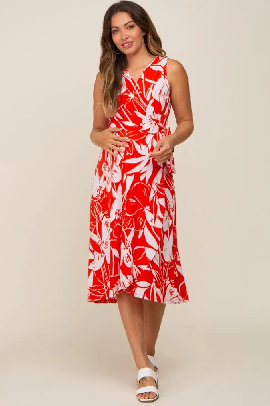 "Sequined dresses for women to shine at parties"Red Flower Side Tie Maternity Wrap Dress "Sequined dresses for women to shine at parties"Red Flower Side Tie Maternity Wrap Dress