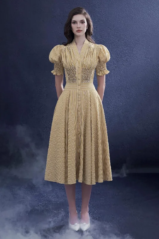 Midi dress for a photoshoot to create a stylish and memorable lookRogueara A-line V-Neck Raw Fabric Midi Dress