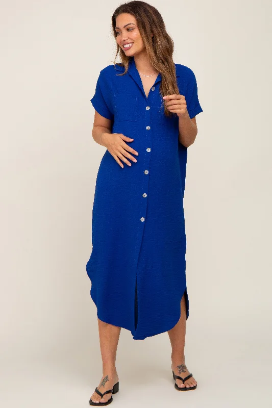 "VIP Sale: Extra 15% Off on Women's Dresses for Our Loyal Customers"Royal Blue Button Down Hi Low Maternity Maxi Dress "VIP Sale: Extra 15% Off on Women's Dresses for Our Loyal Customers"Royal Blue Button Down Hi Low Maternity Maxi Dress