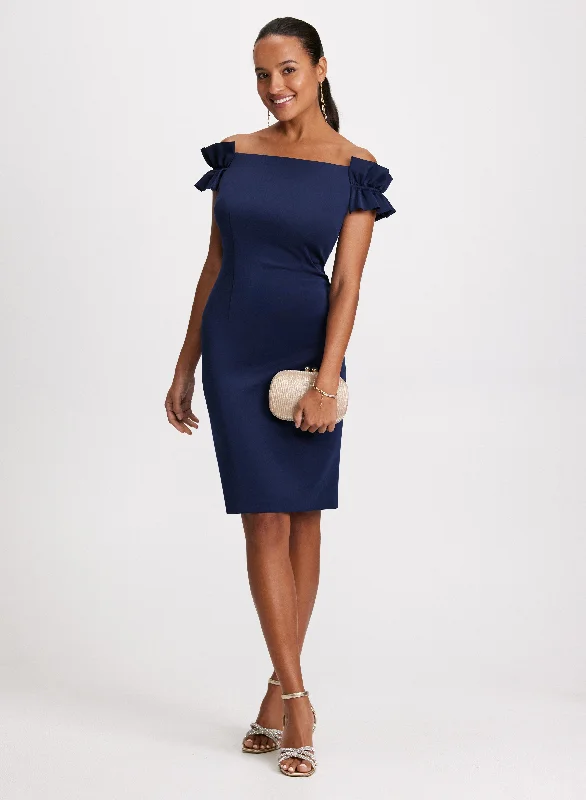 Party Dresses with Sheer Sleeve and Sequined Cuffs and Bow at the Waist and Embroidered Skirt for Ladies' Elegant and Intricate LookRuffled Shoulder Cocktail Dress Party Dresses with Sheer Sleeve and Sequined Cuffs and Bow at the Waist and Embroidered Skirt for Ladies' Elegant and Intricate LookRuffled Shoulder Cocktail Dress