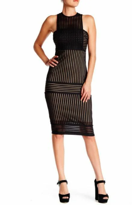 Cape - sleeve midi dress for a unique and stylish appearanceRules of Intent Sheer Striped Black Body-Con Midi Dress