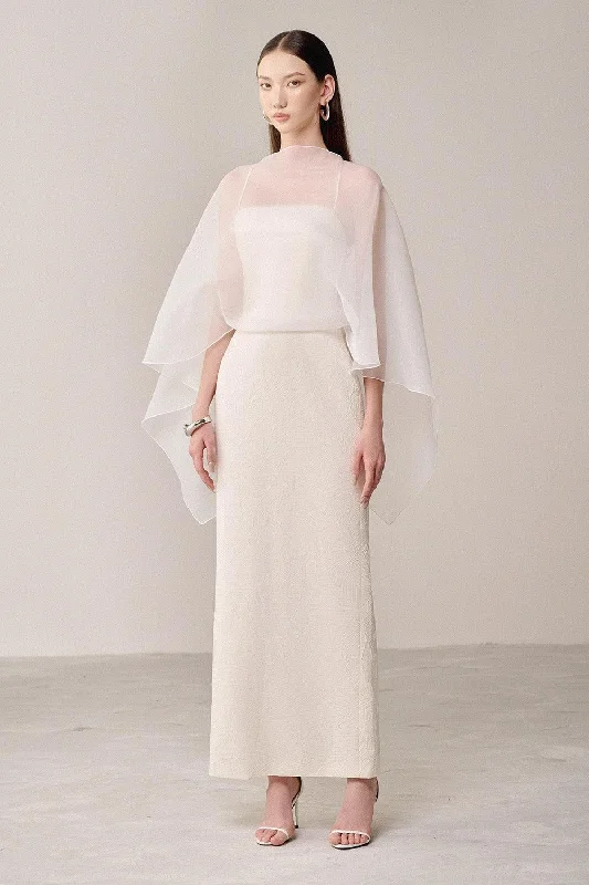 Ombre Party Dresses with Gradient Effect for Ladies' Unique and Stylish LookRusian Sheath Cape Shoulder Organza Cotton Ankle Length Dress Ombre Party Dresses with Gradient Effect for Ladies' Unique and Stylish LookRusian Sheath Cape Shoulder Organza Cotton Ankle Length Dress