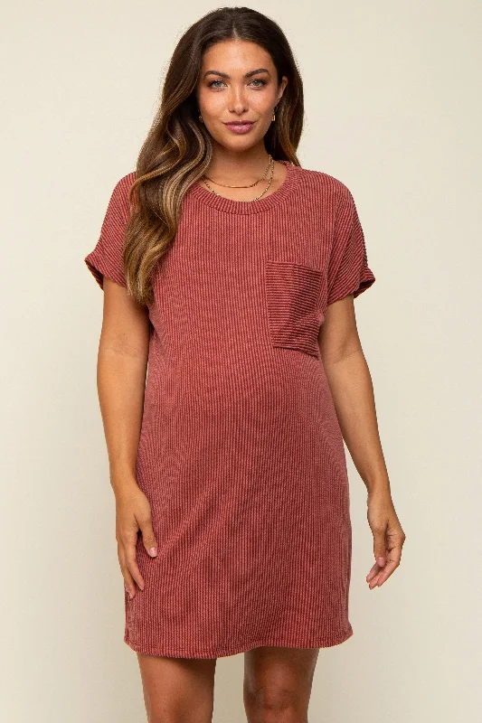 "Plus size formal dresses for women for special events"Rust Ribbed Front Pocket Dolman Short Sleeve Maternity Dress "Plus size formal dresses for women for special events"Rust Ribbed Front Pocket Dolman Short Sleeve Maternity Dress